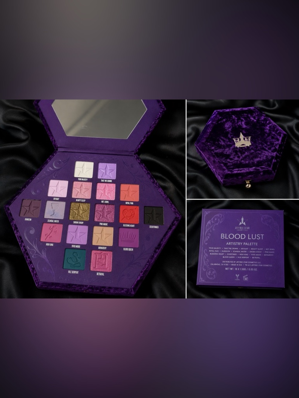 Purple Velvet Eyeshadow Palette — Assorted Pink, Purple, Gold & Black Shades